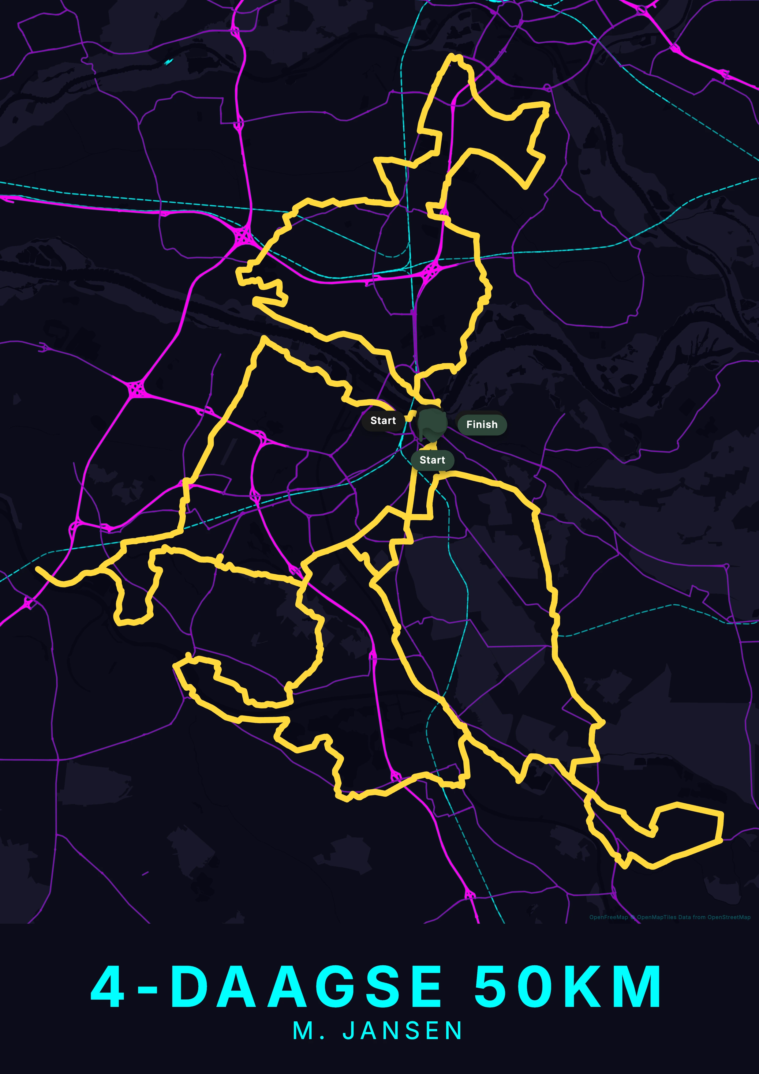 Vierdaagse Nijmegen kaartposter in neon stijl, staand formaat